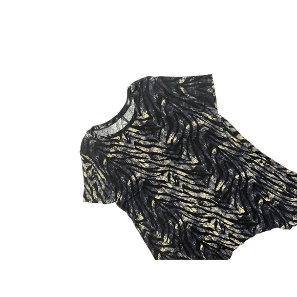 New Directions XL Black & Beige Zebra Print Short Sleeve Tunic Top 1754 - Picture 2 of 5